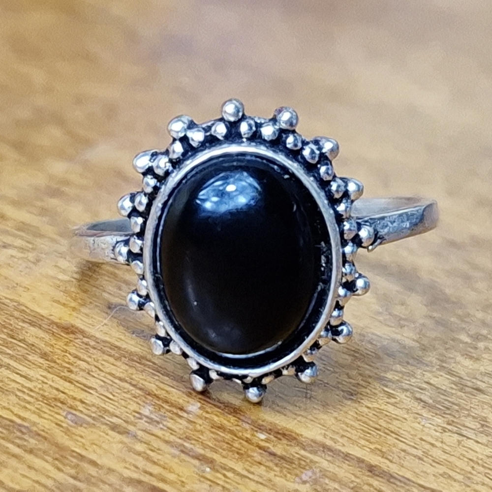 925 Sterling Silver Black Onix Ring Size 6 Vintage Handmade.(#1)